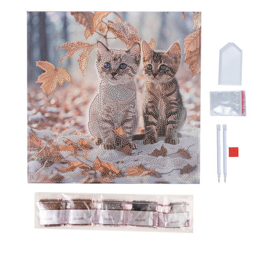 Autumn Kittens Crystal Art Card 18x18cm 6