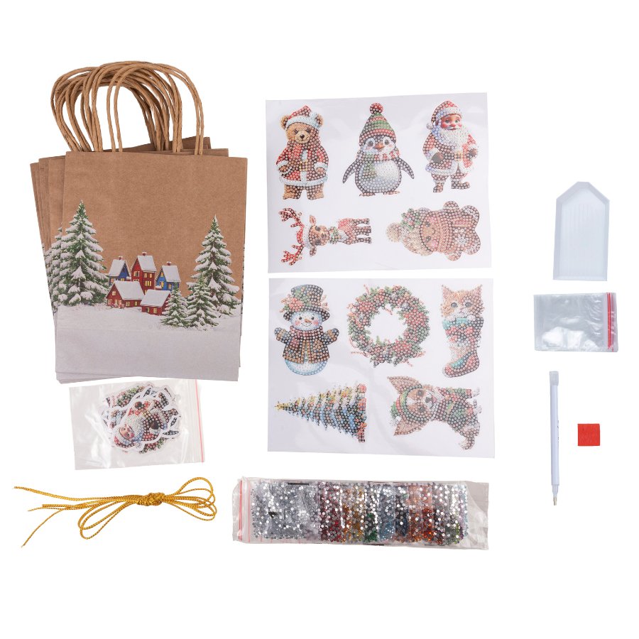 Christmas Gift Bag Tag Crystal Art Set 1