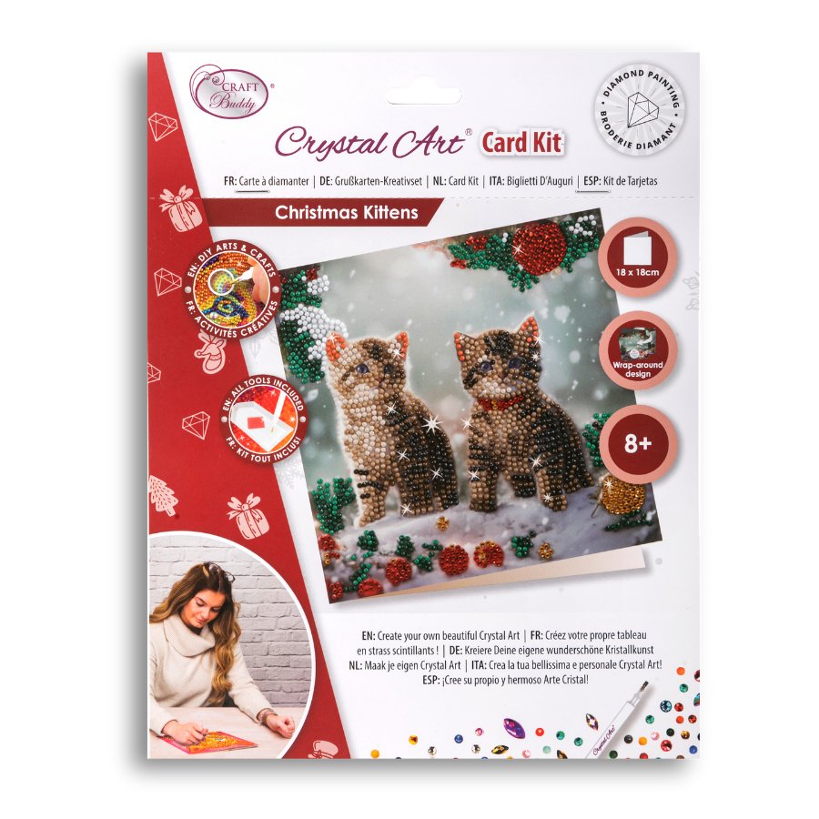 Christmas Kittens Crystal Art Card 18x18cm 1