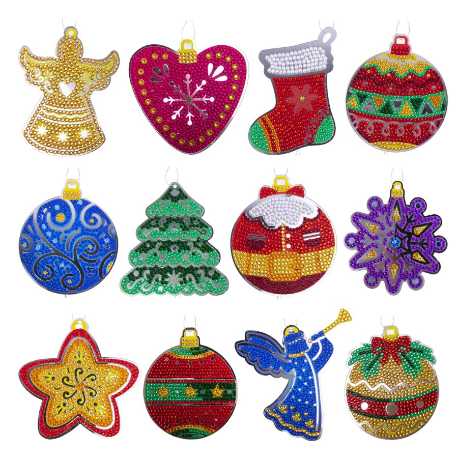 Christmas Shapes Crystal Art Hanging Decorations Set 8