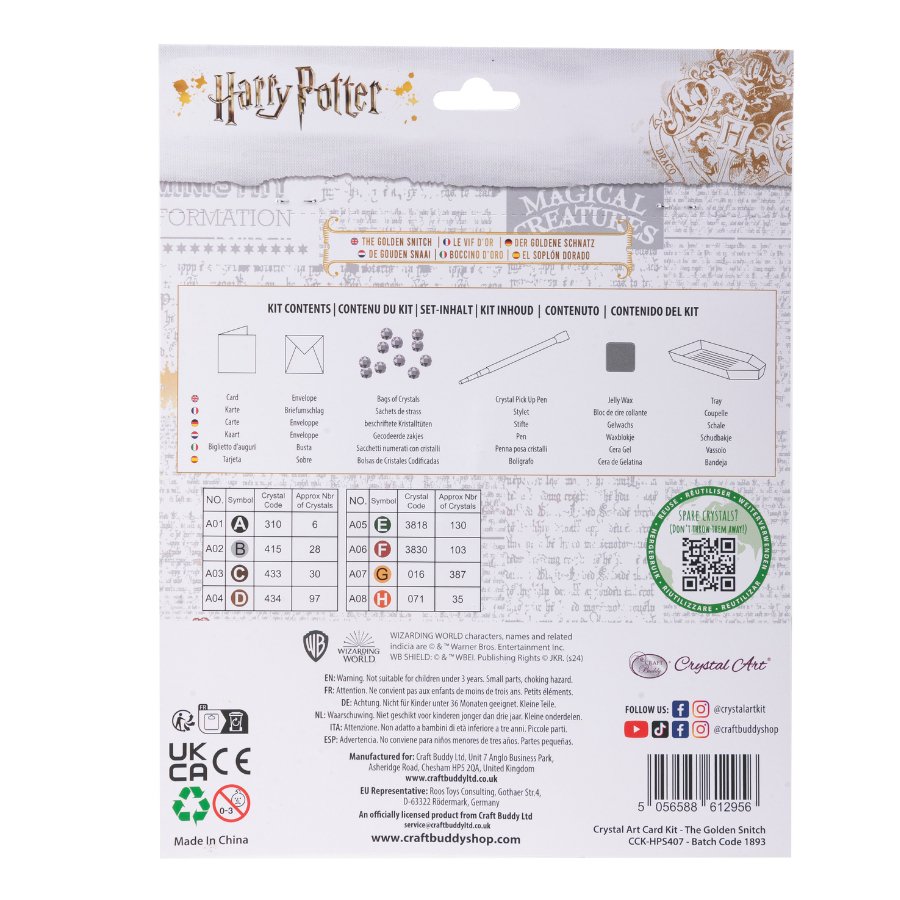 The Golden Snitch Harry Potter Crystal Art Card pack back