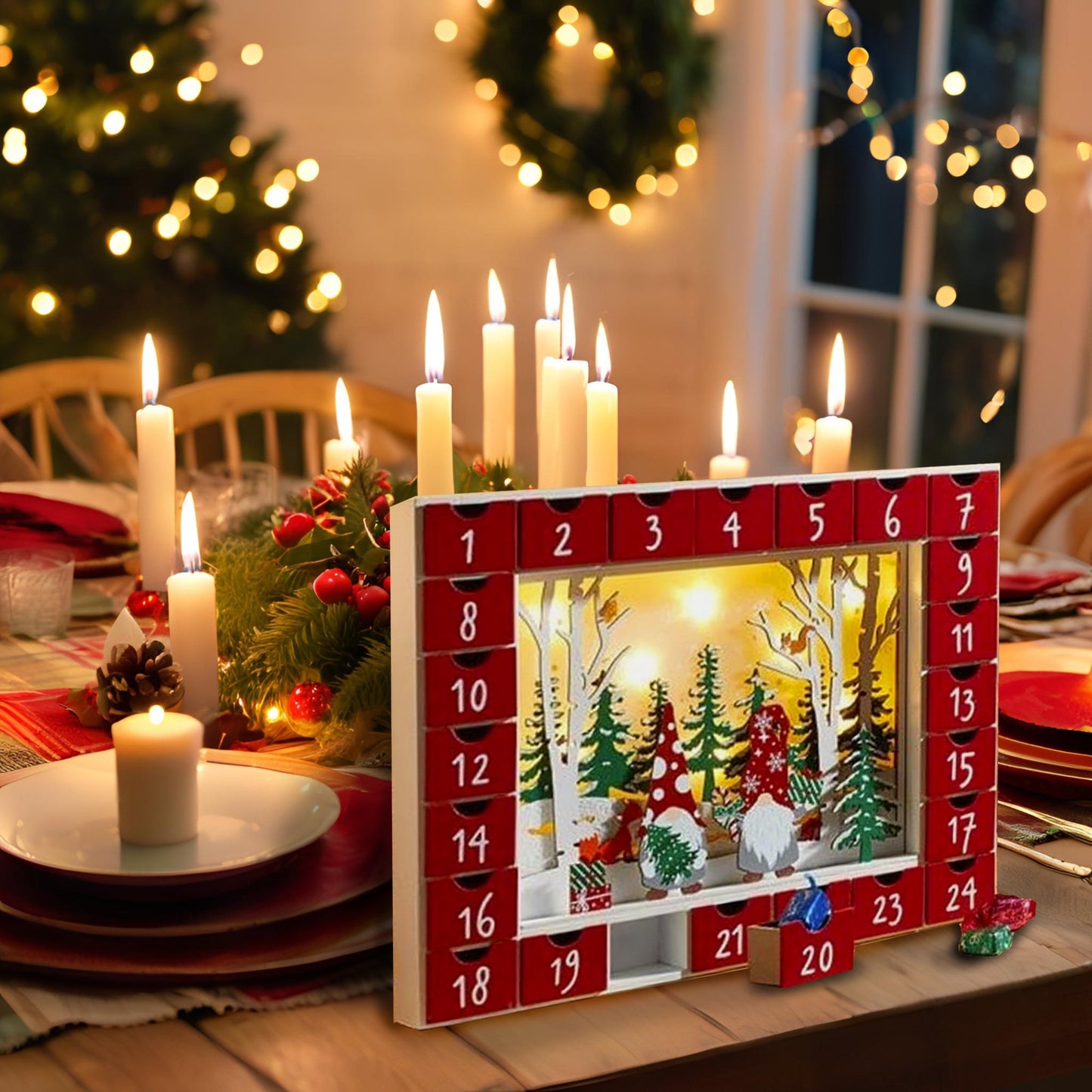 "Nordic Gnomes" LED Light Up Wooden Advent Calendar Kit