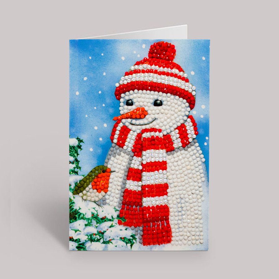 cosy snowman Crystal Art Card