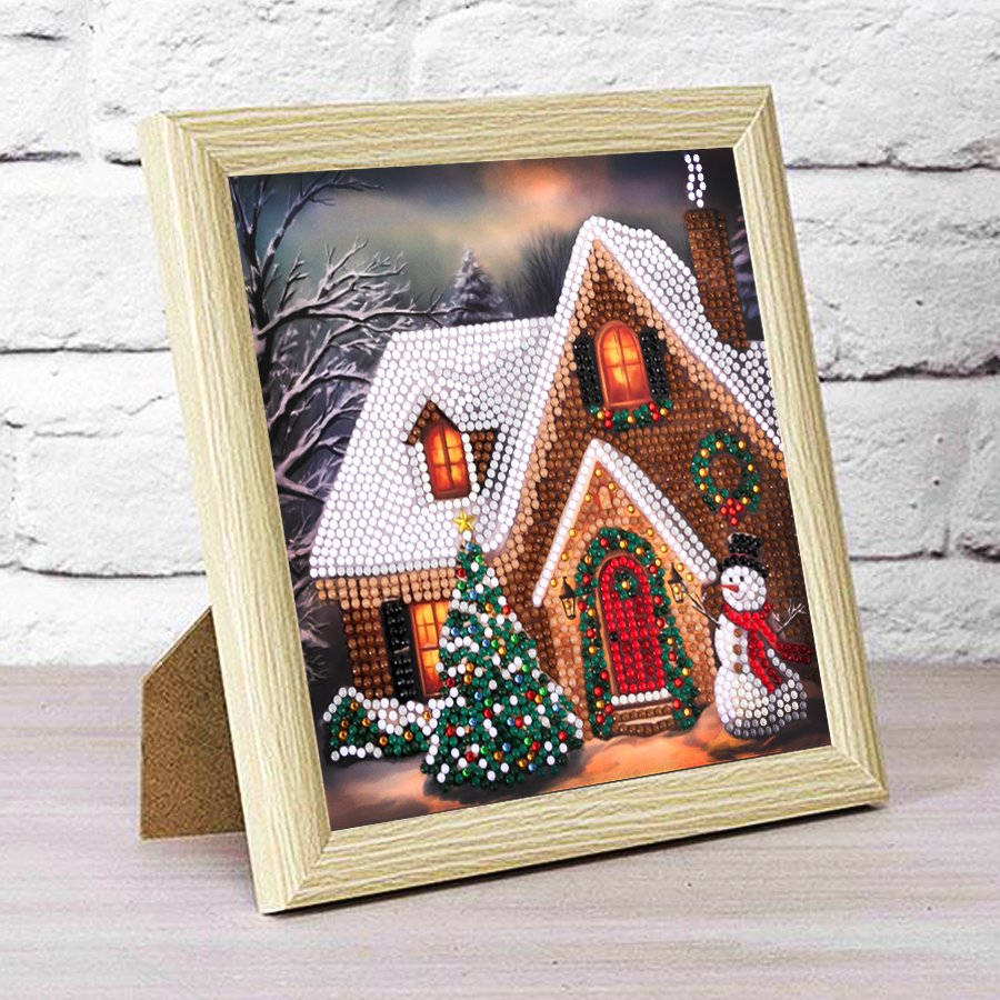 "Festive Cottage" Crystal Art Card 18x18cm