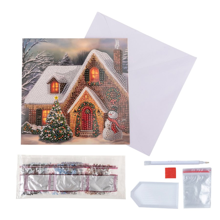 festive cottage Crystal Art Card kit 18x18cm 2