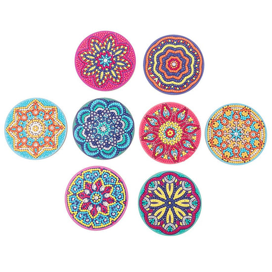 Mandala Crystal Art Wooden Coasters Set of 8 designs